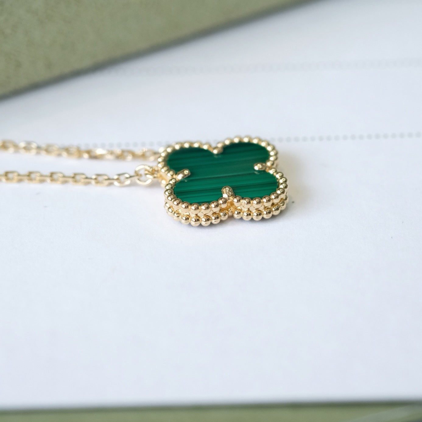 [Clover-Jewelry]CLOVER 15MM MALACHITE SINGLE FLOWER  NECKLACE