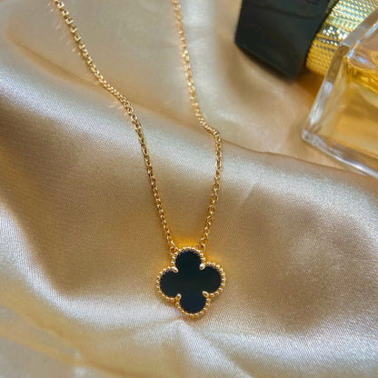 [Clover-Jewelry]CLOVER 15MM BLACK ONYX SINGLE FLOWER NECKLACE