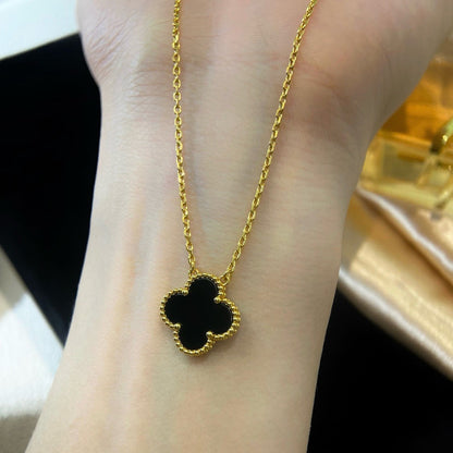 [Clover-Jewelry]CLOVER 15MM BLACK ONYX SINGLE FLOWER NECKLACE