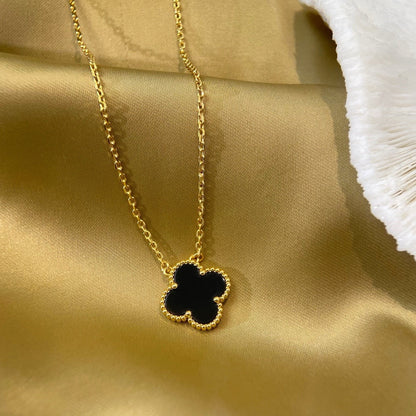 [Clover-Jewelry]CLOVER 15MM BLACK ONYX SINGLE FLOWER NECKLACE