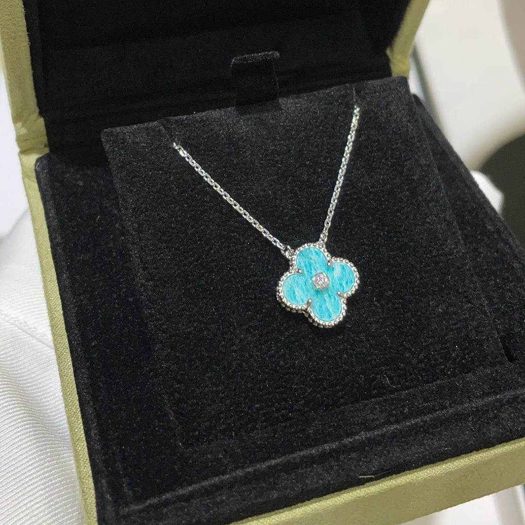 [Clover-Jewelry]CLOVER 15MM DIAMOND SVRES PORCELAIN  NECKLACE SILVER