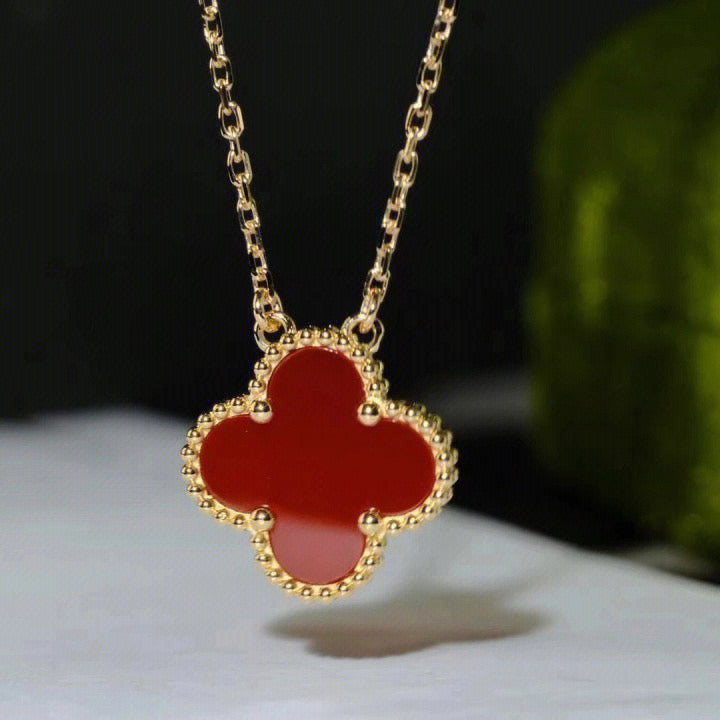 [Clover-Jewelry]CLOVER 15MM CARNELIAN SINGLE FLOWER NECKLACE