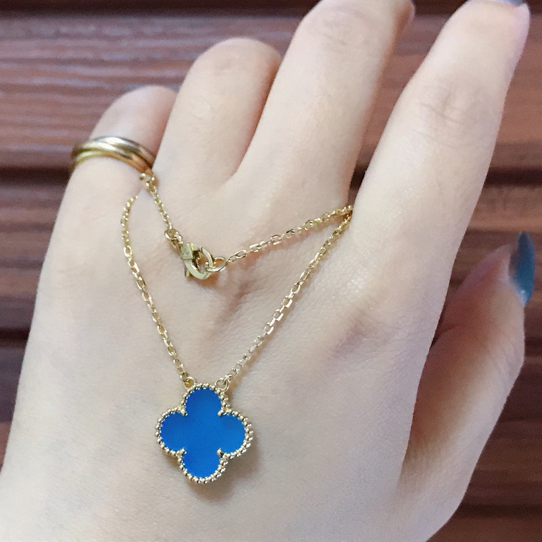 [Clover-Jewelry]CLOVER 15MM BLUE AGATE NECKLACE