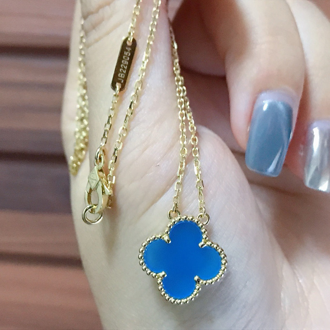 [Clover-Jewelry]CLOVER 15MM BLUE AGATE NECKLACE