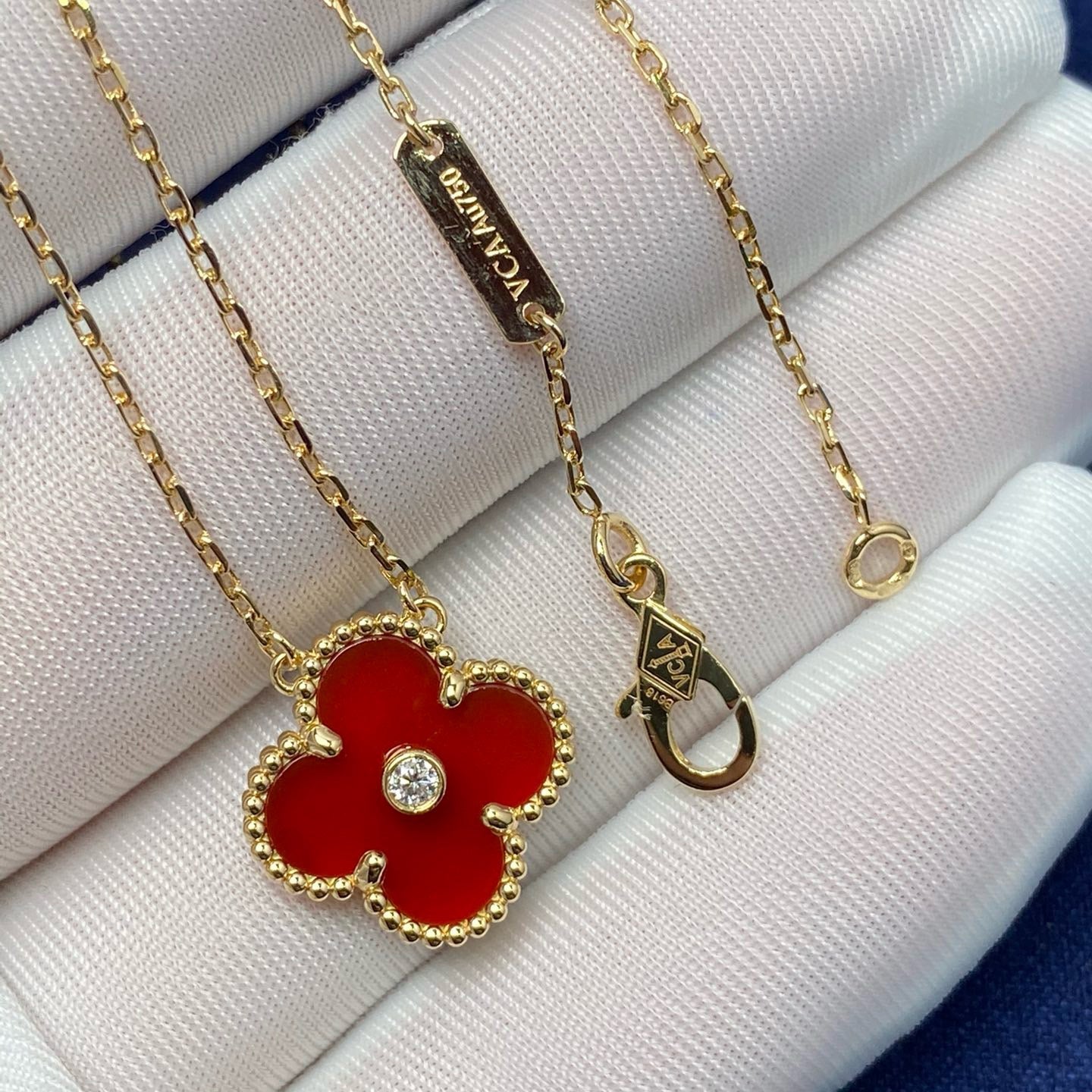 [Clover-Jewelry]CLOVER 15MM DIAMOND CARNELIAN NECKLACE