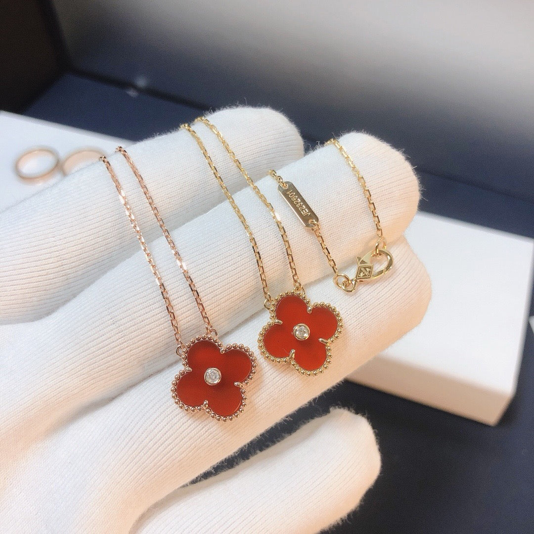 [Clover-Jewelry]CLOVER 15MM DIAMOND CARNELIAN NECKLACE