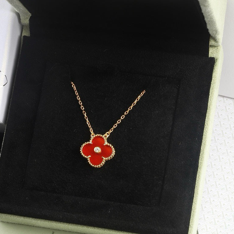 [Clover-Jewelry]CLOVER 15MM DIAMOND CARNELIAN NECKLACE