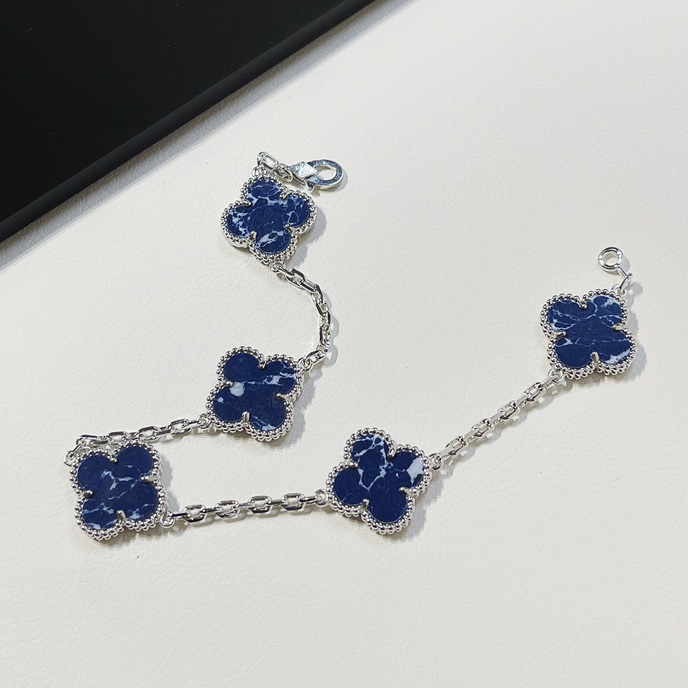 [Clover-Jewelry]CLOVER 5 MOTIF PIETERSITE SILVER BRACELET