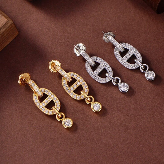 [Clover-Jewelry]HM CHAINE DIAMOND EARRINGS