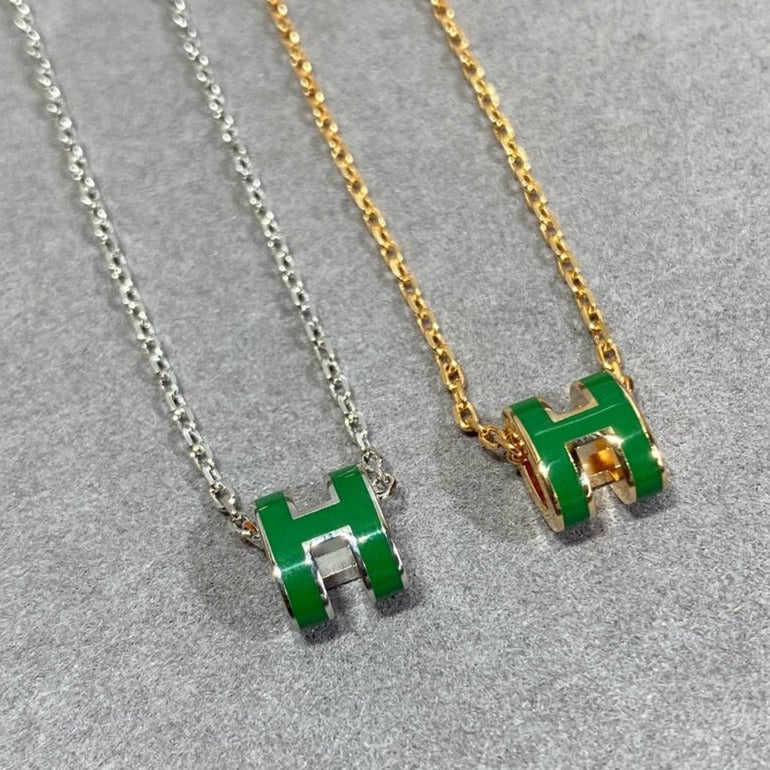 [Clover-Jewelry]POP H GREEN NECKLACE SILVER AND GOLD