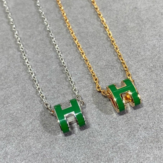 [Clover-Jewelry]POP H GREEN NECKLACE SILVER AND GOLD