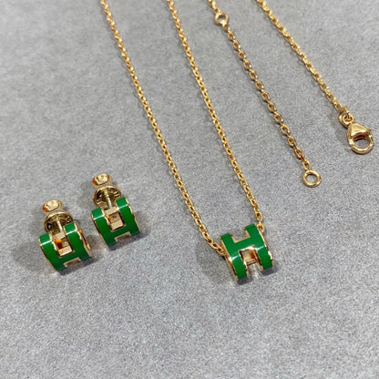 [Clover-Jewelry]POP H GREEN NECKLACE SILVER AND GOLD