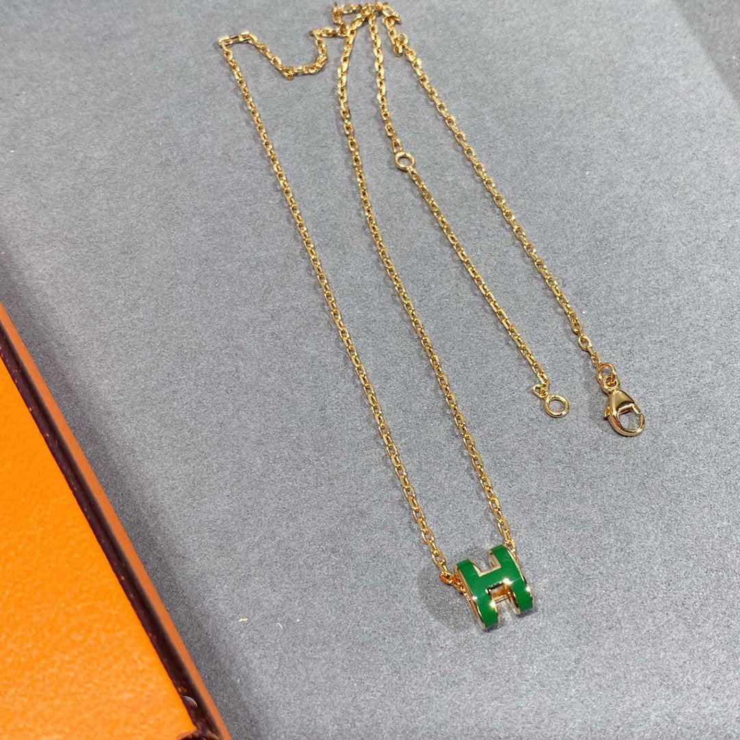 [Clover-Jewelry]POP H GREEN NECKLACE SILVER AND GOLD