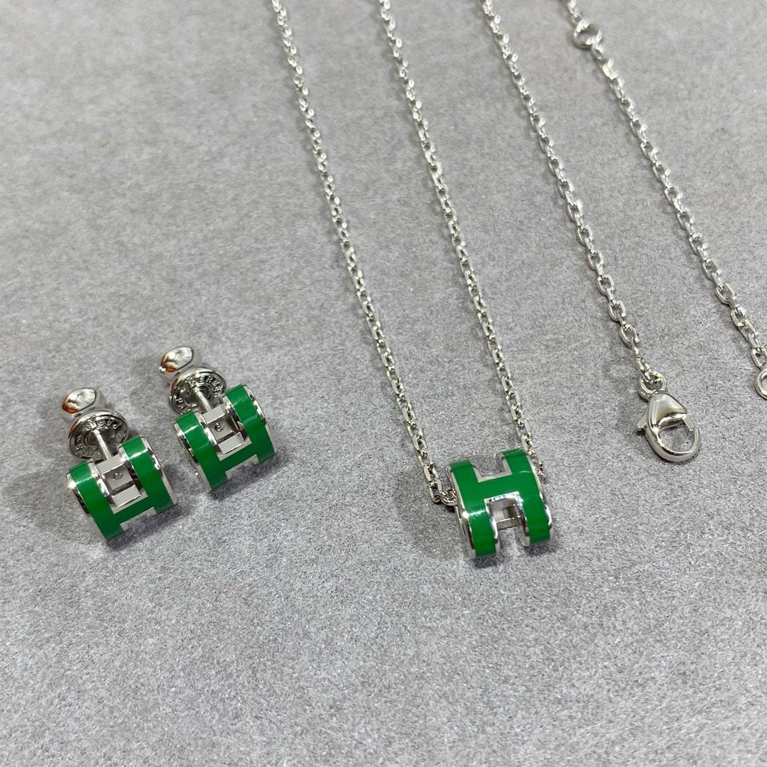 [Clover-Jewelry]POP H GREEN NECKLACE SILVER AND GOLD