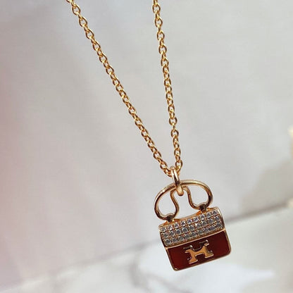 [Clover-Jewelry]CONSTANCE RED PEDANT PINK GOLD NECKLACE