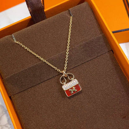 [Clover-Jewelry]CONSTANCE RED PEDANT PINK GOLD NECKLACE