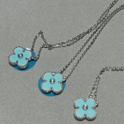 [Clover-Jewelry]CLOVER 1 DIAMOND LIGHT BLUE SILVER NECKLACE