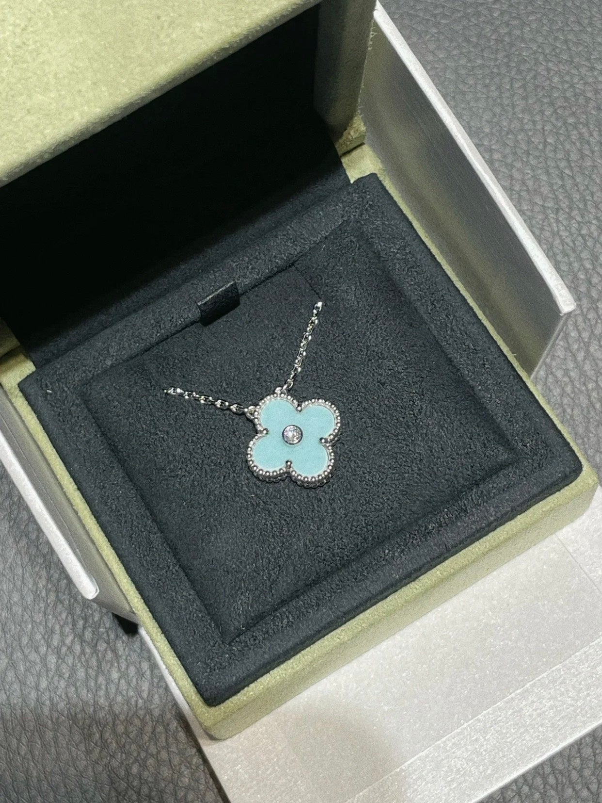 [Clover-Jewelry]CLOVER 1 DIAMOND LIGHT BLUE SILVER NECKLACE