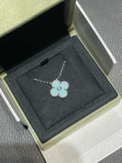 [Clover-Jewelry]CLOVER 1 DIAMOND LIGHT BLUE SILVER NECKLACE