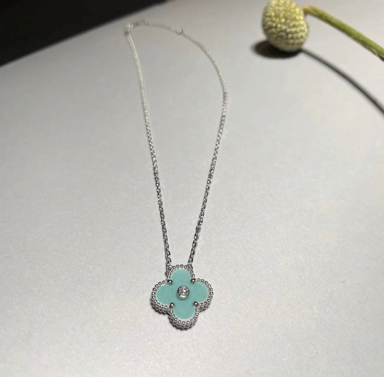 [Clover-Jewelry]CLOVER 1 DIAMOND LIGHT BLUE SILVER NECKLACE