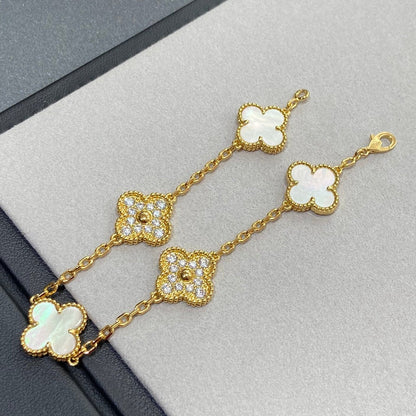 [Clover-Jewelry]CLOVER BRACELET 5 MOTIF WHITE MOP DIAMOND