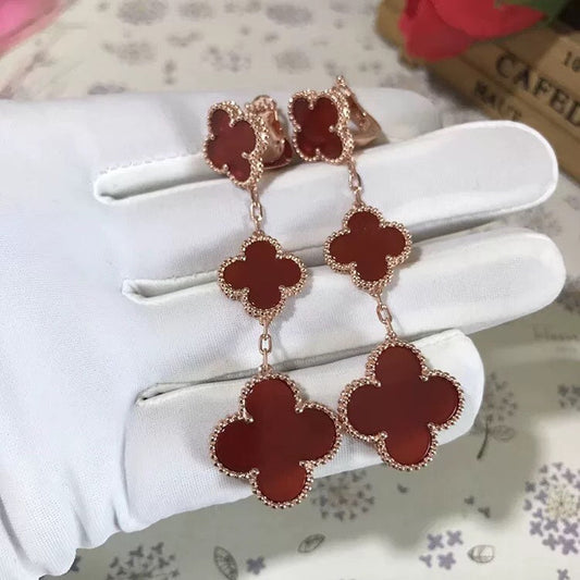 [Clover-Jewelry]CLOVER 3 MOTIF CARNELIAN DROP EARRINGS