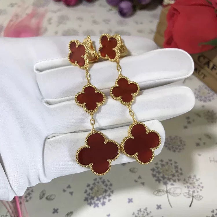 [Clover-Jewelry]CLOVER 3 MOTIF CARNELIAN DROP EARRINGS