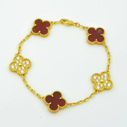 [Clover-Jewelry]CLOVER 5 MOTIFS CARNELIAN DIAMOND BRACELET