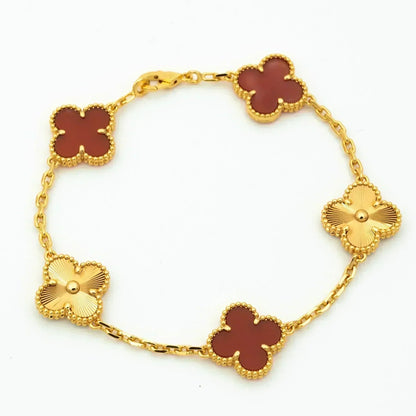 [Clover-Jewelry]CLOVER  5 MOTIFS CARNELIAN GOLD BRACELET