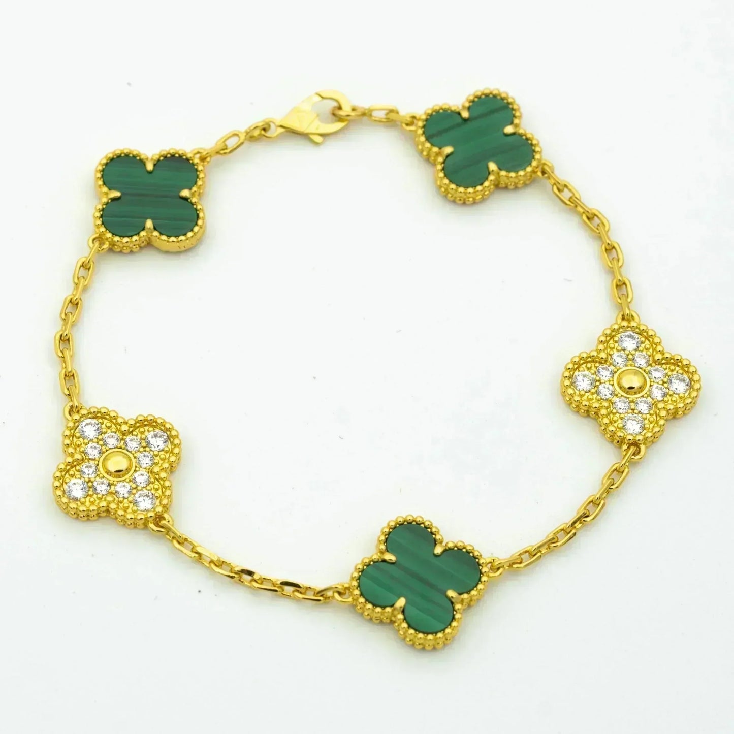 [Clover-Jewelry]CLOVER  5 MOTIF MALACHITE DIAMOND BRACELET