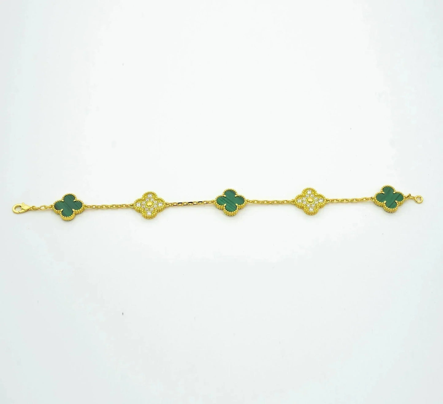 [Clover-Jewelry]CLOVER  5 MOTIF MALACHITE DIAMOND BRACELET