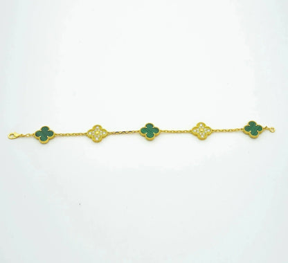 [Clover-Jewelry]CLOVER  5 MOTIF MALACHITE DIAMOND BRACELET