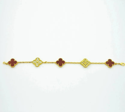 [Clover-Jewelry]CLOVER 5 MOTIFS CARNELIAN DIAMOND BRACELET