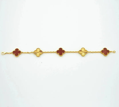 [Clover-Jewelry]CLOVER  5 MOTIFS CARNELIAN GOLD BRACELET