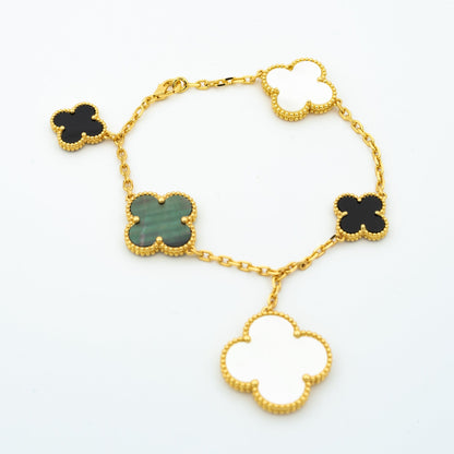 [Clover-Jewelry]CLOVER BRACELET 5 MOTIFS ONYX MOP