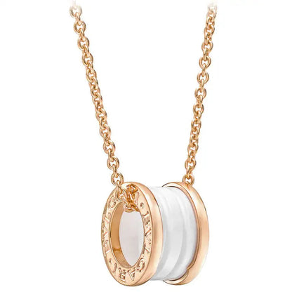 [Clover-Jewelry]ZERO 1 WHITE CERAMIC PINK GOLD DIAMOND NECKLACE