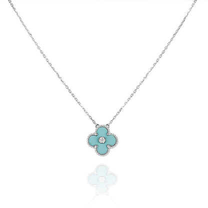 [Clover-Jewelry]CLOVER 1 DIAMOND LIGHT BLUE SILVER NECKLACE