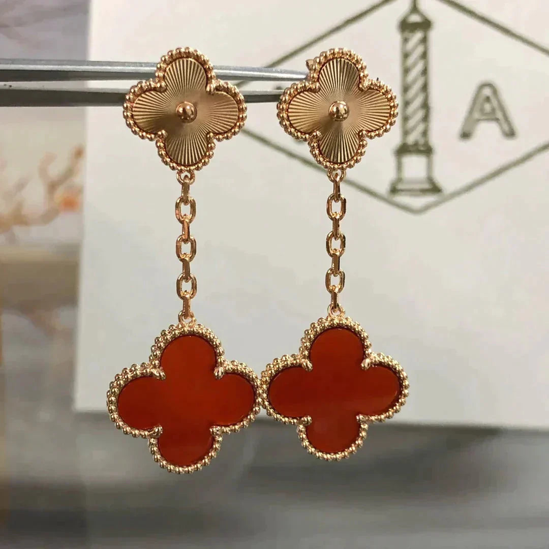 [Clover-Jewelry]CLOVER 2 MOTIF  LASER CARNELIAN EARRINGS