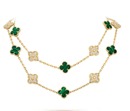 [Clover-Jewelry]CLOVER 20 MOTIFS MALACHITE DIAMOND NECKLACE