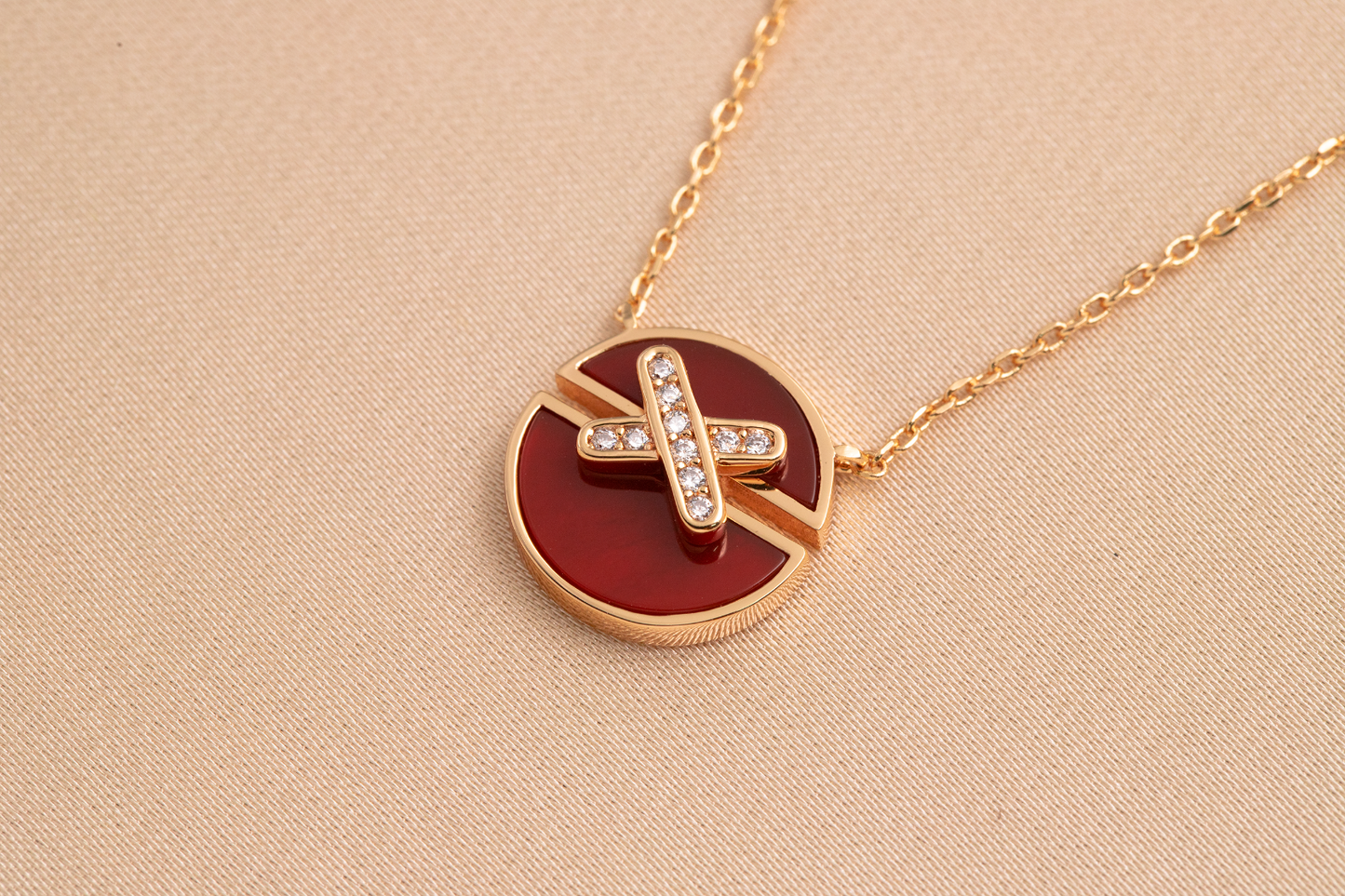 [Clover-Jewelry]JEUX DE PINK GOLD DIAMOND NECKLACE