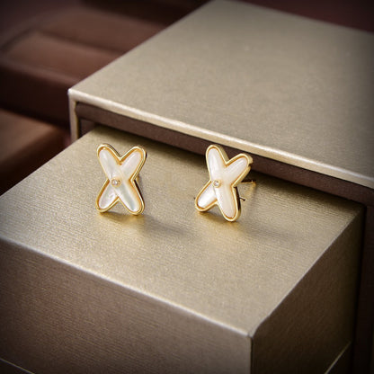 [Clover-Jewelry]JEUX DE WHITE MOP GOLD DIAMOND EARRINGS