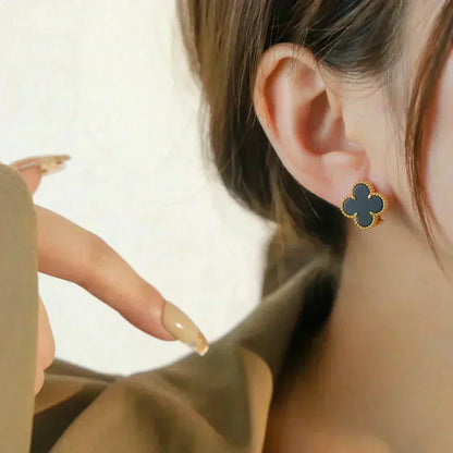 [Clover-Jewelry]CLOVER MEDIUM 1 MOTIFS  ONYX STUD EARRINGS