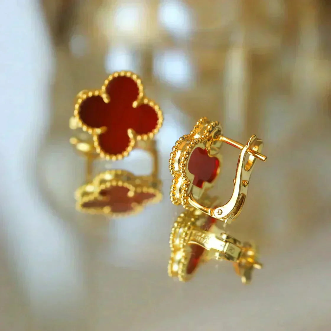 [Clover-Jewelry]CLOVER MEDIUM 1 MOTIFS CARNELIAN  EARRINGS