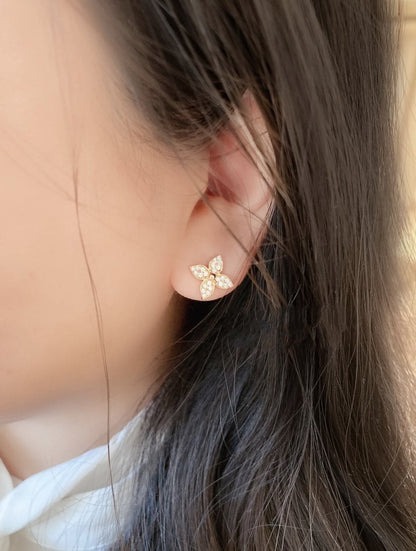 [Clover-Jewelry]STAR BLOSSOM STUD EARRINGS PINK GOLD DIAMONDS