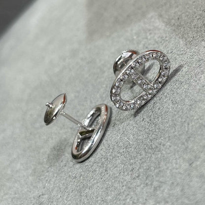 [Clover-Jewelry]HM FULL DIAMOND PIG NOSE STUD EARRINGS