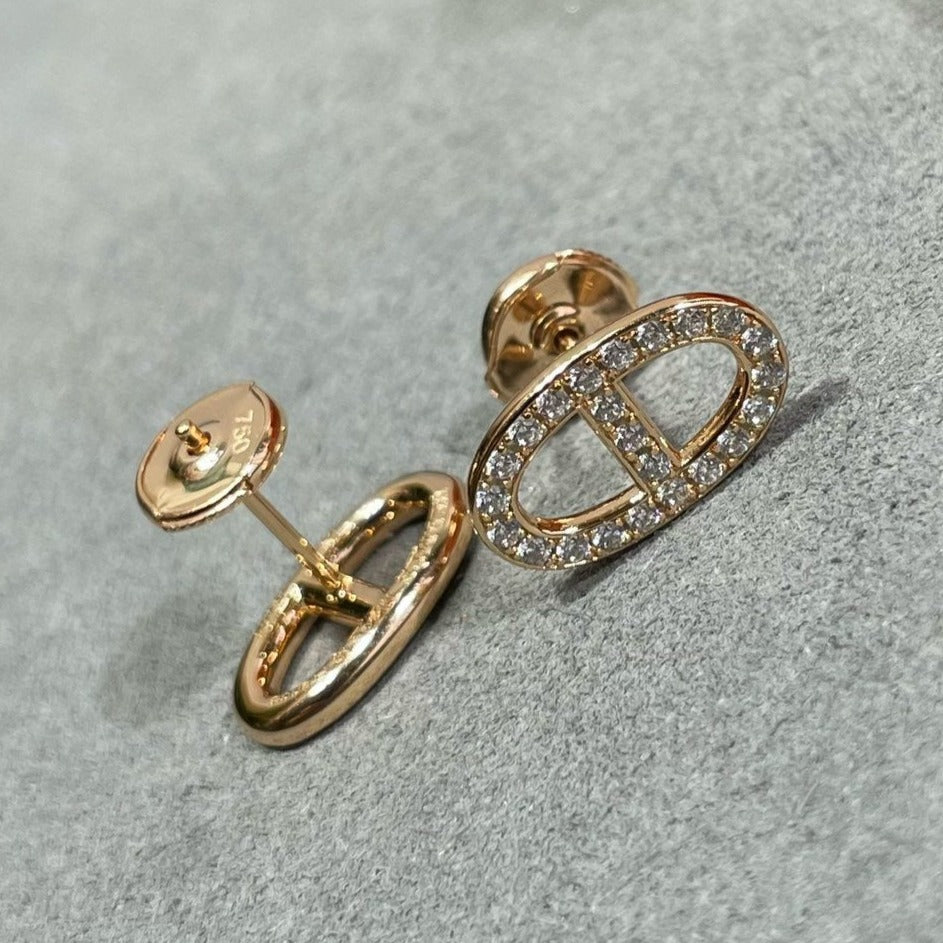 [Clover-Jewelry]HM FULL DIAMOND PIG NOSE STUD EARRINGS