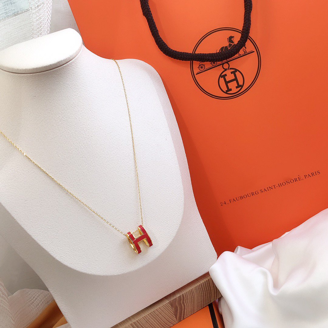 [Clover-Jewelry]HM CLIC RED ENAMEL GOLD NECKLACE