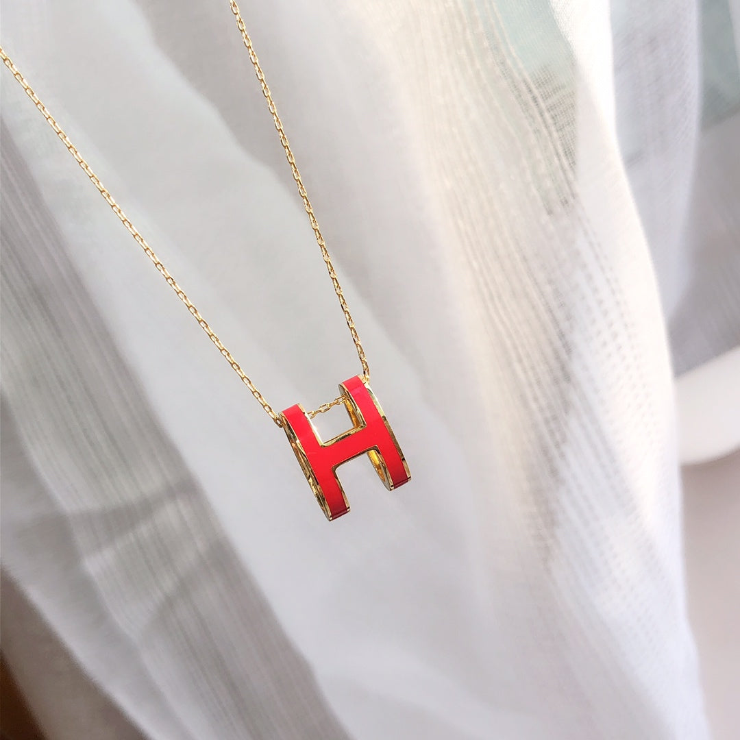 [Clover-Jewelry]HM CLIC RED ENAMEL GOLD NECKLACE