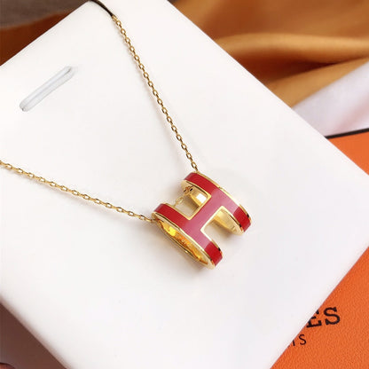 [Clover-Jewelry]HM CLIC RED ENAMEL GOLD NECKLACE