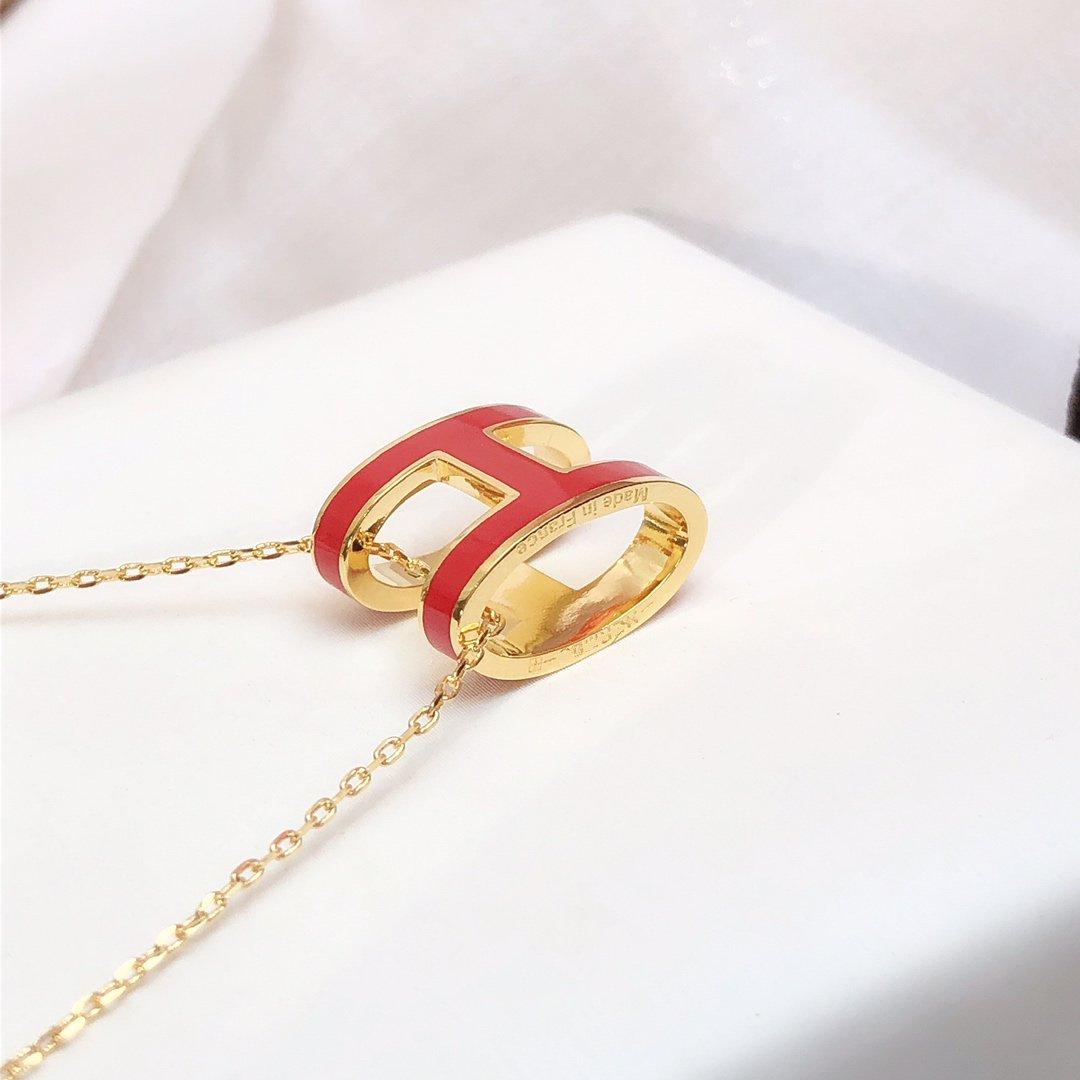 [Clover-Jewelry]HM CLIC RED ENAMEL GOLD NECKLACE